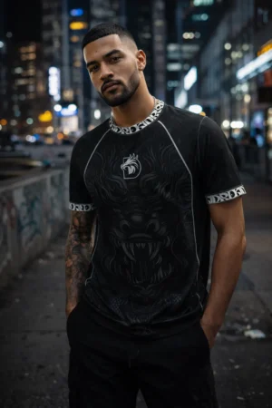 Camiseta Deportiva Dreki Dragón Negra y Gris