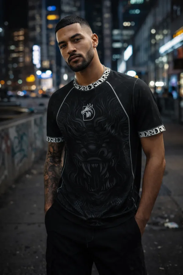 Camiseta Deportiva Dreki Dragón Negra y Gris