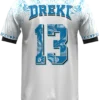 CAMISETA BLANCO Y CELESTE HOJAS